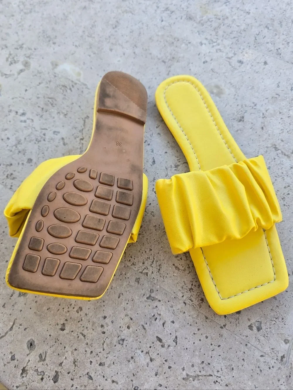 Yellow Ruched Slide Sandals - Women